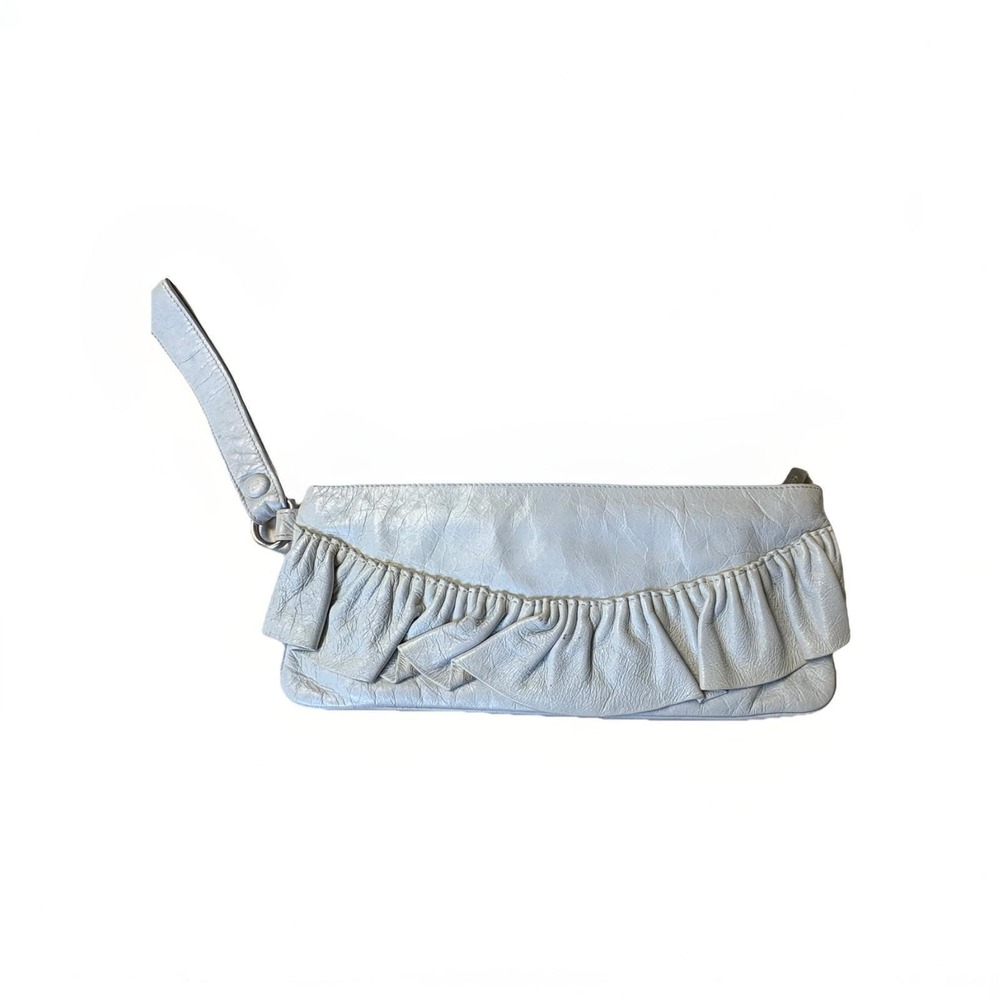 HOBO International Light Grey Lavendar Interior Ruffled Leather Clutch Purse